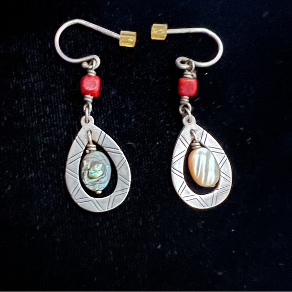 Silpada Sterling Silver Abalone and Coral Southwest Dangle Earrings W2168 - Picture 5 of 7